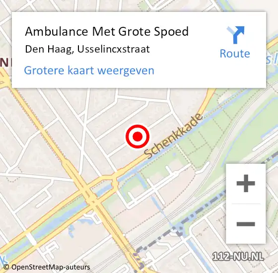 Locatie op kaart van de 112 melding: Ambulance Met Grote Spoed Naar Den Haag, Usselincxstraat op 27 januari 2024 11:04