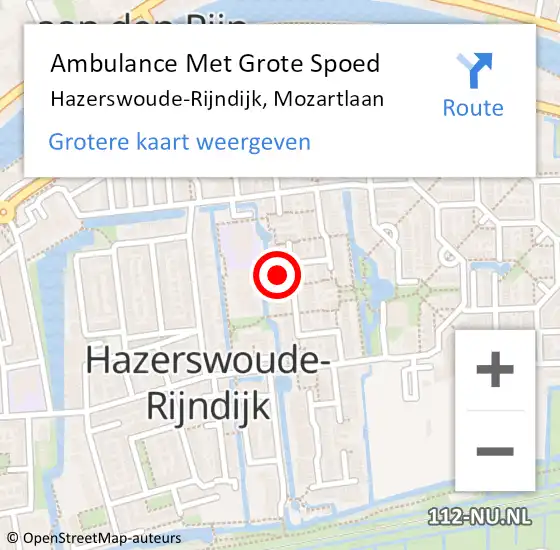 Locatie op kaart van de 112 melding: Ambulance Met Grote Spoed Naar Hazerswoude-Rijndijk, Mozartlaan op 27 januari 2024 11:48