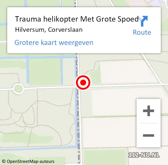 Locatie op kaart van de 112 melding: Trauma helikopter Met Grote Spoed Naar Hilversum, Corverslaan op 27 januari 2024 11:59