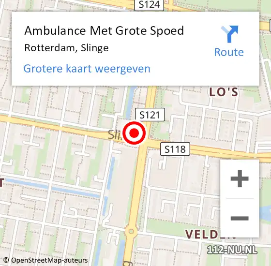 Locatie op kaart van de 112 melding: Ambulance Met Grote Spoed Naar Rotterdam, Slinge op 23 september 2014 16:52