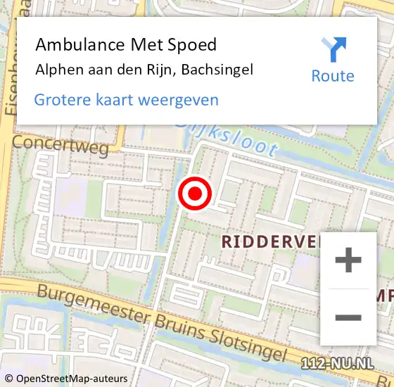 Locatie op kaart van de 112 melding: Ambulance Met Spoed Naar Alphen aan den Rijn, Bachsingel op 27 januari 2024 12:01