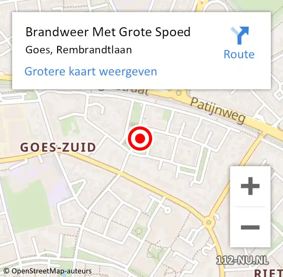 Locatie op kaart van de 112 melding: Brandweer Met Grote Spoed Naar Goes, Rembrandtlaan op 27 januari 2024 12:22