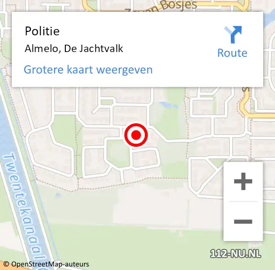 Locatie op kaart van de 112 melding: Politie Almelo, De Jachtvalk op 27 januari 2024 12:26