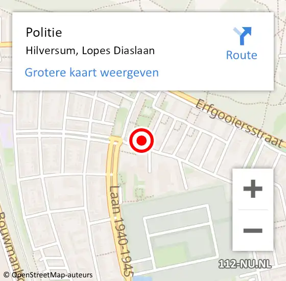 Locatie op kaart van de 112 melding: Politie Hilversum, Lopes Diaslaan op 27 januari 2024 12:29