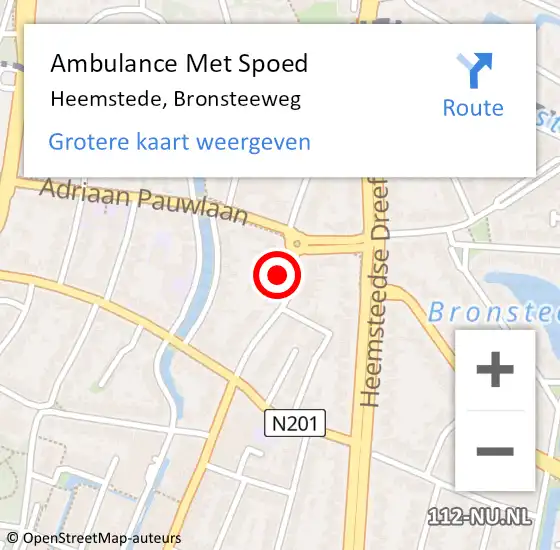 Locatie op kaart van de 112 melding: Ambulance Met Spoed Naar Heemstede, Bronsteeweg op 27 januari 2024 12:45