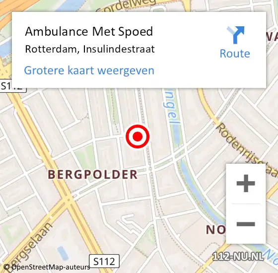Locatie op kaart van de 112 melding: Ambulance Met Spoed Naar Rotterdam, Insulindestraat op 27 januari 2024 12:47