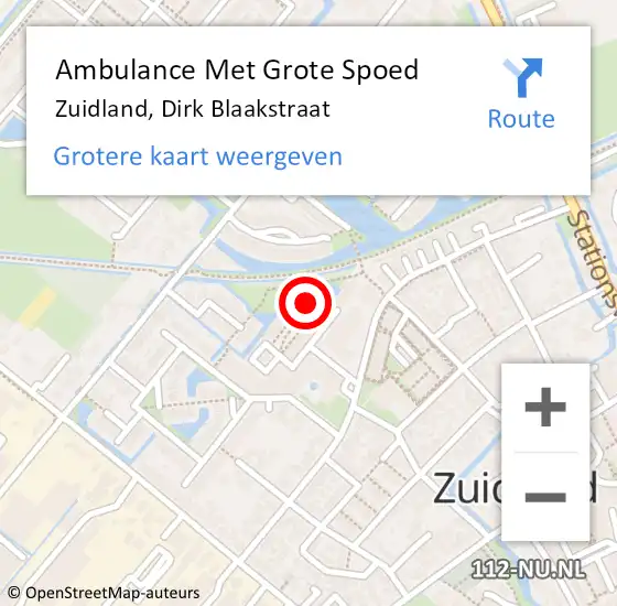 Locatie op kaart van de 112 melding: Ambulance Met Grote Spoed Naar Zuidland, Dirk Blaakstraat op 27 januari 2024 12:50