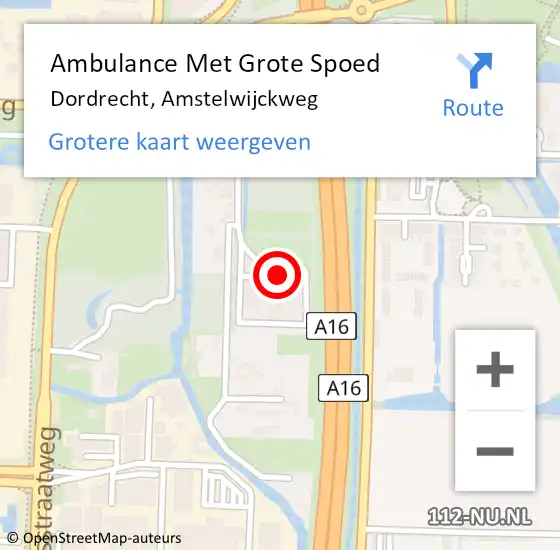 Locatie op kaart van de 112 melding: Ambulance Met Grote Spoed Naar Dordrecht, Amstelwijckweg op 27 januari 2024 13:03