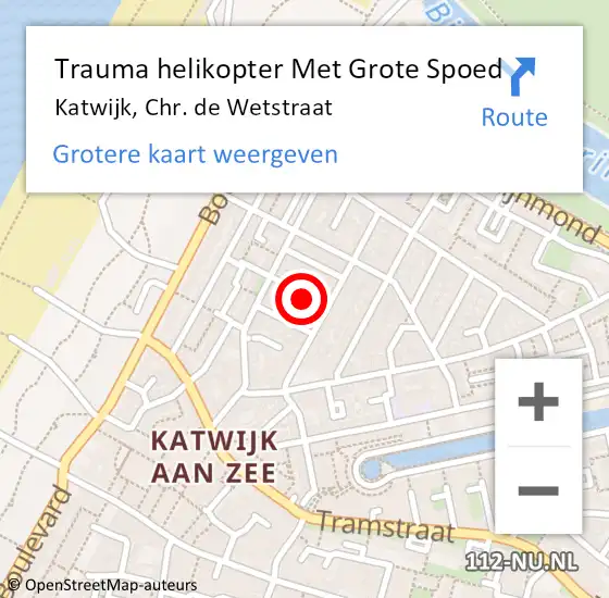 Locatie op kaart van de 112 melding: Trauma helikopter Met Grote Spoed Naar Katwijk, Chr. de Wetstraat op 27 januari 2024 13:08