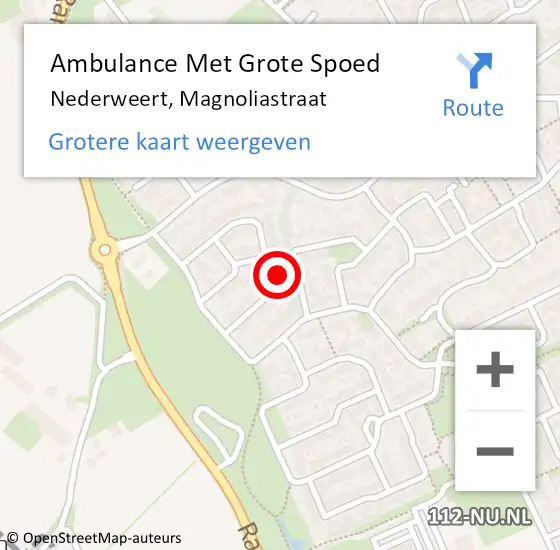 Locatie op kaart van de 112 melding: Ambulance Met Grote Spoed Naar Nederweert, Magnoliastraat op 27 januari 2024 13:30