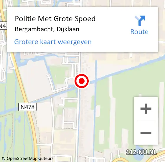 Locatie op kaart van de 112 melding: Politie Met Grote Spoed Naar Bergambacht, Dijklaan op 27 januari 2024 13:45