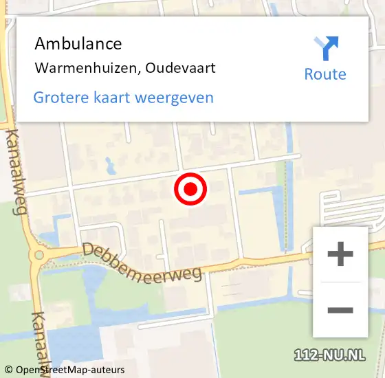 Locatie op kaart van de 112 melding: Ambulance Warmenhuizen, Oudevaart op 27 januari 2024 13:52