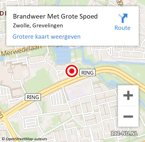 Locatie op kaart van de 112 melding: Brandweer Met Grote Spoed Naar Zwolle, Grevelingen op 27 januari 2024 14:05