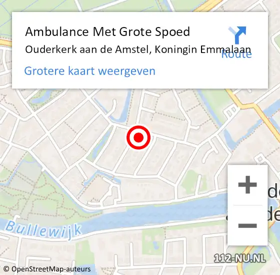 Locatie op kaart van de 112 melding: Ambulance Met Grote Spoed Naar Ouderkerk aan de Amstel, Koningin Emmalaan op 27 januari 2024 14:50