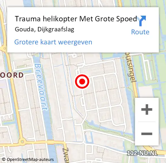 Locatie op kaart van de 112 melding: Trauma helikopter Met Grote Spoed Naar Gouda, Dijkgraafslag op 27 januari 2024 14:54