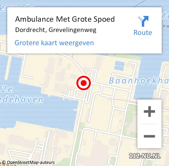 Locatie op kaart van de 112 melding: Ambulance Met Grote Spoed Naar Dordrecht, Grevelingenweg op 27 januari 2024 15:04