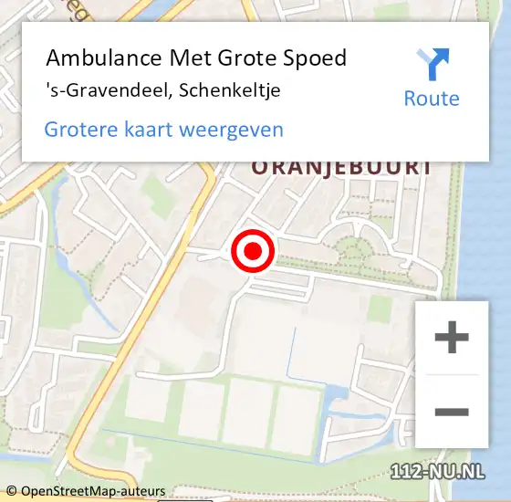 Locatie op kaart van de 112 melding: Ambulance Met Grote Spoed Naar 's-Gravendeel, Schenkeltje op 27 januari 2024 15:09