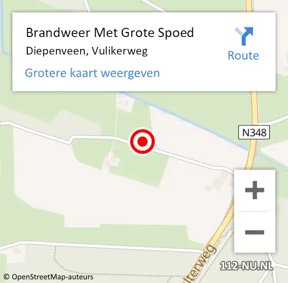 Locatie op kaart van de 112 melding: Brandweer Met Grote Spoed Naar Diepenveen, Vulikerweg op 27 januari 2024 15:25