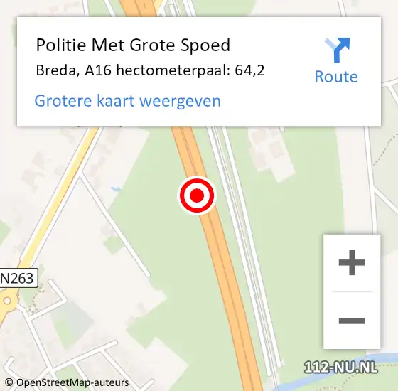 Locatie op kaart van de 112 melding: Politie Met Grote Spoed Naar Breda, A16 hectometerpaal: 64,2 op 27 januari 2024 15:46