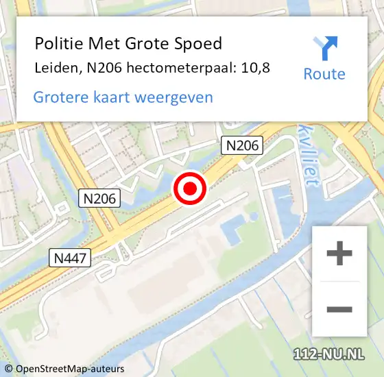 Locatie op kaart van de 112 melding: Politie Met Grote Spoed Naar Leiden, N206 hectometerpaal: 10,8 op 27 januari 2024 15:54