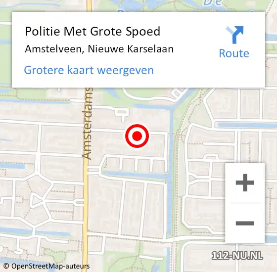 Locatie op kaart van de 112 melding: Politie Met Grote Spoed Naar Amstelveen, Nieuwe Karselaan op 27 januari 2024 15:59