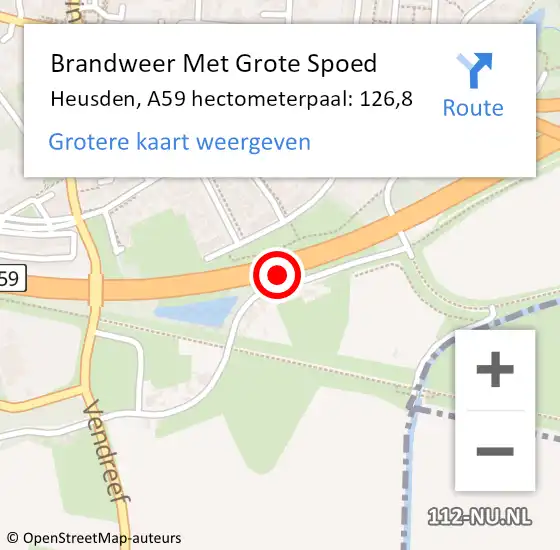 Locatie op kaart van de 112 melding: Brandweer Met Grote Spoed Naar Heusden, A59 hectometerpaal: 126,8 op 27 januari 2024 16:14