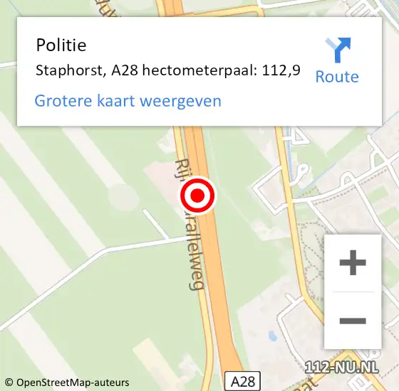 Locatie op kaart van de 112 melding: Politie Staphorst, A28 hectometerpaal: 112,9 op 27 januari 2024 16:36