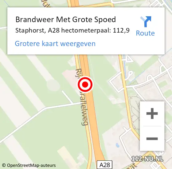 Locatie op kaart van de 112 melding: Brandweer Met Grote Spoed Naar Staphorst, A28 hectometerpaal: 112,9 op 27 januari 2024 16:36