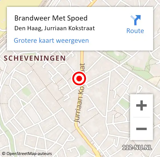 Locatie op kaart van de 112 melding: Brandweer Met Spoed Naar Den Haag, Jurriaan Kokstraat op 27 januari 2024 16:38
