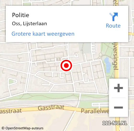 Locatie op kaart van de 112 melding: Politie Oss, Lijsterlaan op 27 januari 2024 16:46