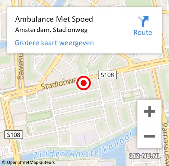 Locatie op kaart van de 112 melding: Ambulance Met Spoed Naar Amsterdam, Stadionweg op 27 januari 2024 16:50