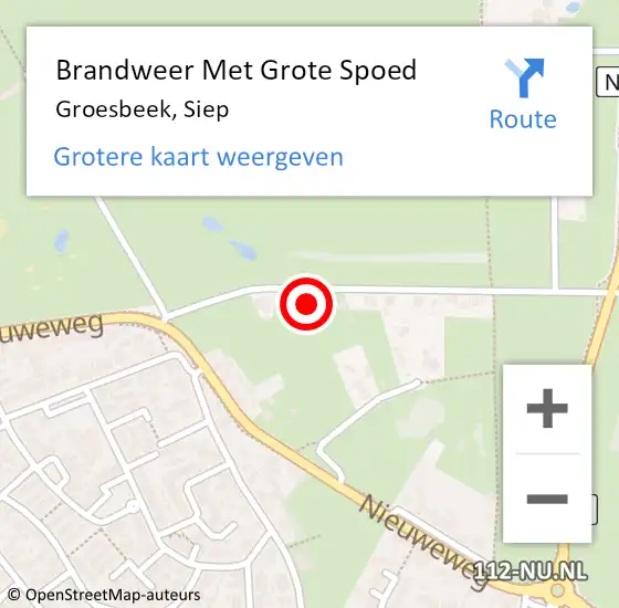 Locatie op kaart van de 112 melding: Brandweer Met Grote Spoed Naar Groesbeek, Siep op 27 januari 2024 17:35