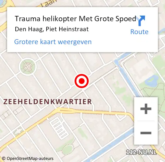 Locatie op kaart van de 112 melding: Trauma helikopter Met Grote Spoed Naar Den Haag, Piet Heinstraat op 27 januari 2024 17:42