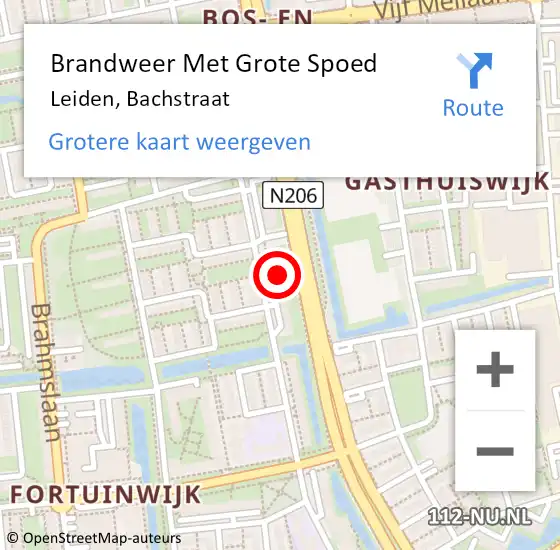Locatie op kaart van de 112 melding: Brandweer Met Grote Spoed Naar Leiden, Bachstraat op 27 januari 2024 17:43