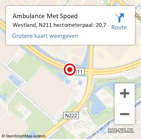 Locatie op kaart van de 112 melding: Ambulance Met Spoed Naar Westland, N211 hectometerpaal: 20,7 op 27 januari 2024 17:50