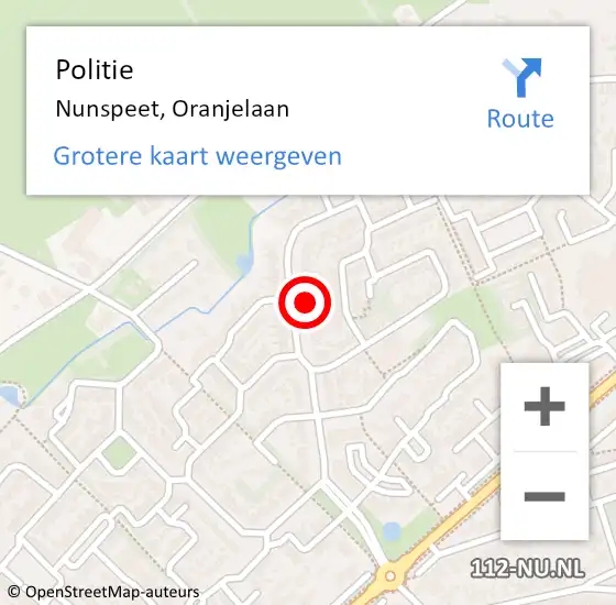 Locatie op kaart van de 112 melding: Politie Nunspeet, Oranjelaan op 27 januari 2024 18:12