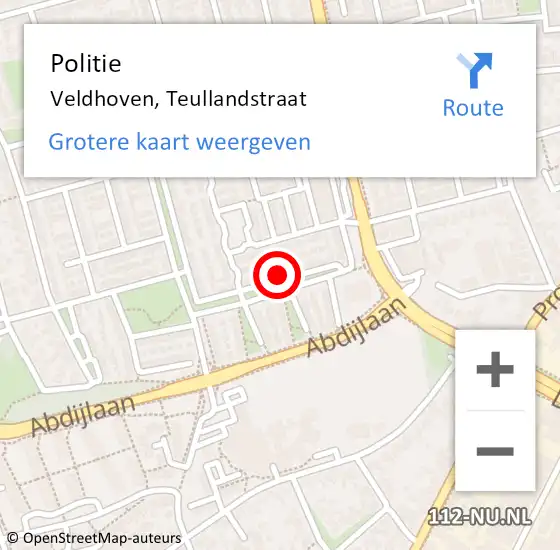 Locatie op kaart van de 112 melding: Politie Veldhoven, Teullandstraat op 27 januari 2024 18:28