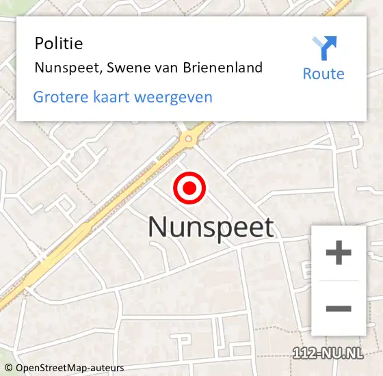 Locatie op kaart van de 112 melding: Politie Nunspeet, Swene van Brienenland op 27 januari 2024 18:34
