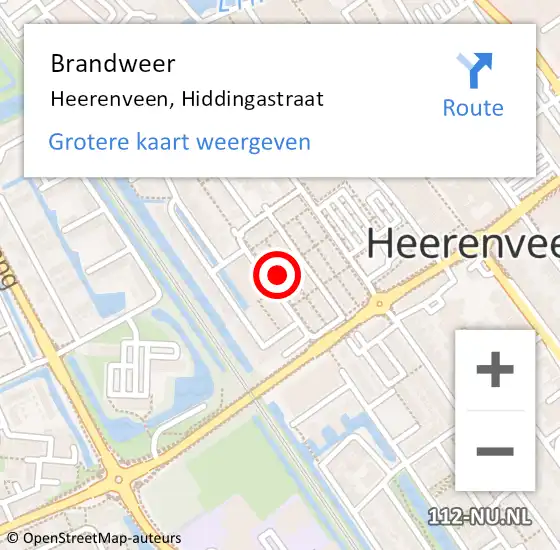 Locatie op kaart van de 112 melding: Brandweer Heerenveen, Hiddingastraat op 27 januari 2024 18:48