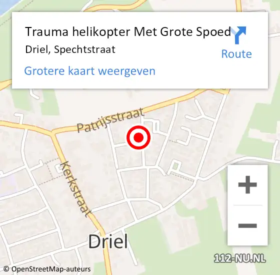 Locatie op kaart van de 112 melding: Trauma helikopter Met Grote Spoed Naar Driel, Spechtstraat op 27 januari 2024 18:52