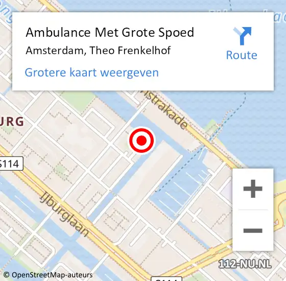 Locatie op kaart van de 112 melding: Ambulance Met Grote Spoed Naar Amsterdam, Theo Frenkelhof op 27 januari 2024 19:41