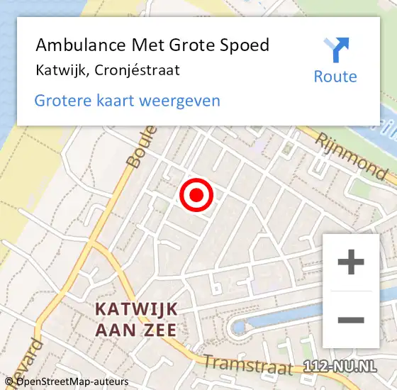 Locatie op kaart van de 112 melding: Ambulance Met Grote Spoed Naar Katwijk, Cronjéstraat op 27 januari 2024 20:11