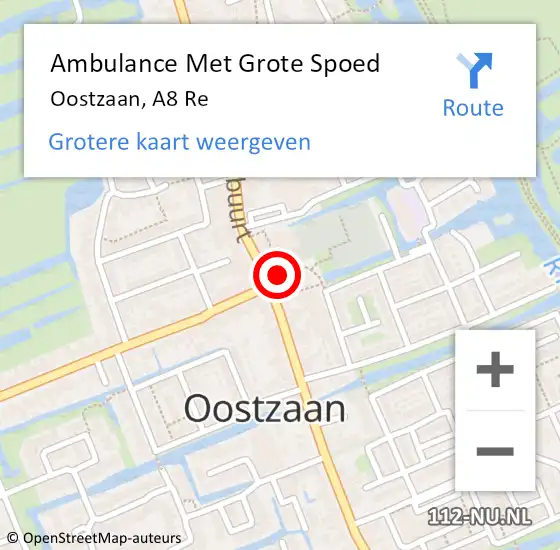 Locatie op kaart van de 112 melding: Ambulance Met Grote Spoed Naar Oostzaan, A8 Re op 23 september 2014 17:45
