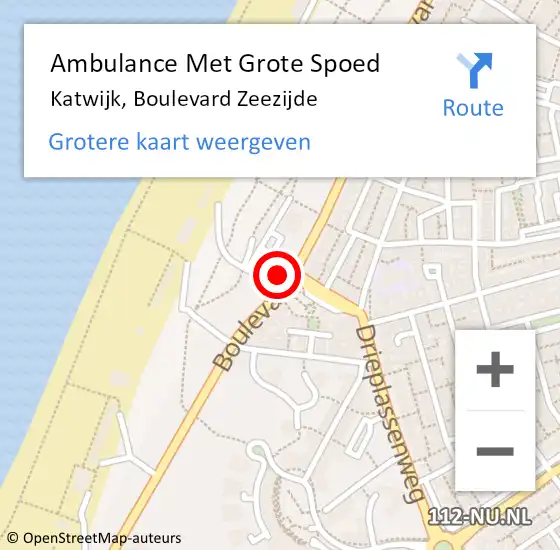 Locatie op kaart van de 112 melding: Ambulance Met Grote Spoed Naar Katwijk, Boulevard Zeezijde op 27 januari 2024 20:25