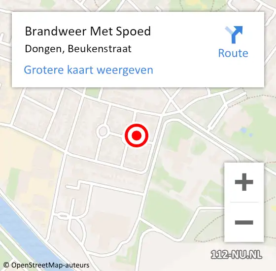 Locatie op kaart van de 112 melding: Brandweer Met Spoed Naar Dongen, Beukenstraat op 27 januari 2024 21:19