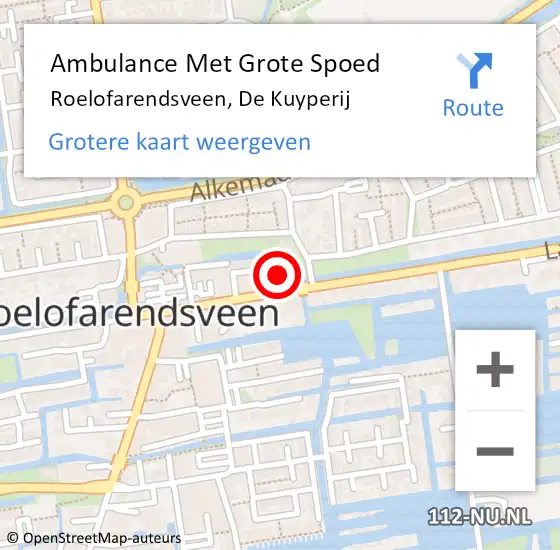 Locatie op kaart van de 112 melding: Ambulance Met Grote Spoed Naar Roelofarendsveen, De Kuyperij op 27 januari 2024 21:49