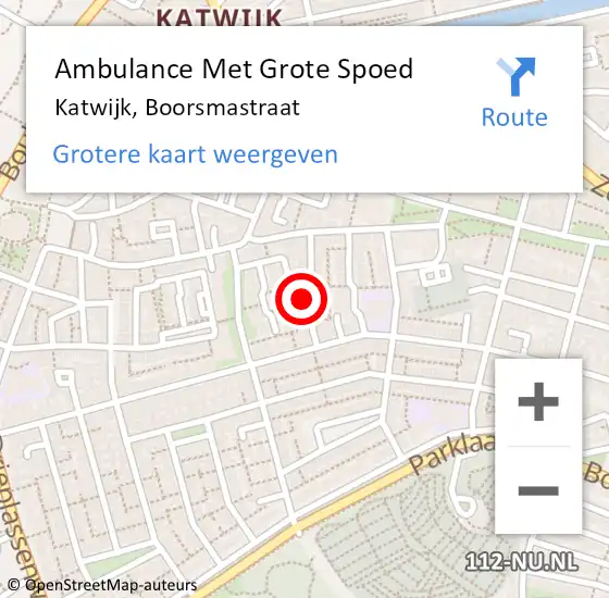 Locatie op kaart van de 112 melding: Ambulance Met Grote Spoed Naar Katwijk, Boorsmastraat op 27 januari 2024 21:57