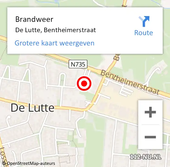 Locatie op kaart van de 112 melding: Brandweer De Lutte, Bentheimerstraat op 27 januari 2024 22:07