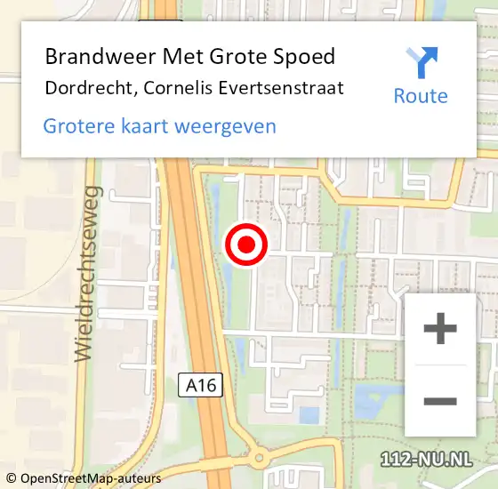 Locatie op kaart van de 112 melding: Brandweer Met Grote Spoed Naar Dordrecht, Cornelis Evertsenstraat op 27 januari 2024 22:15