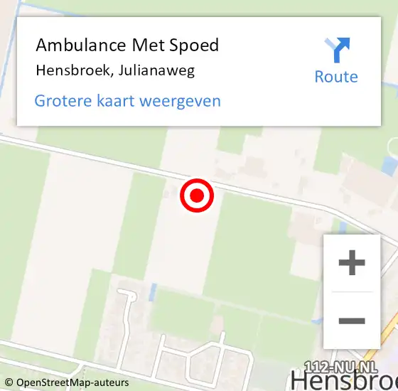 Locatie op kaart van de 112 melding: Ambulance Met Spoed Naar Hensbroek, Julianaweg op 27 januari 2024 22:18